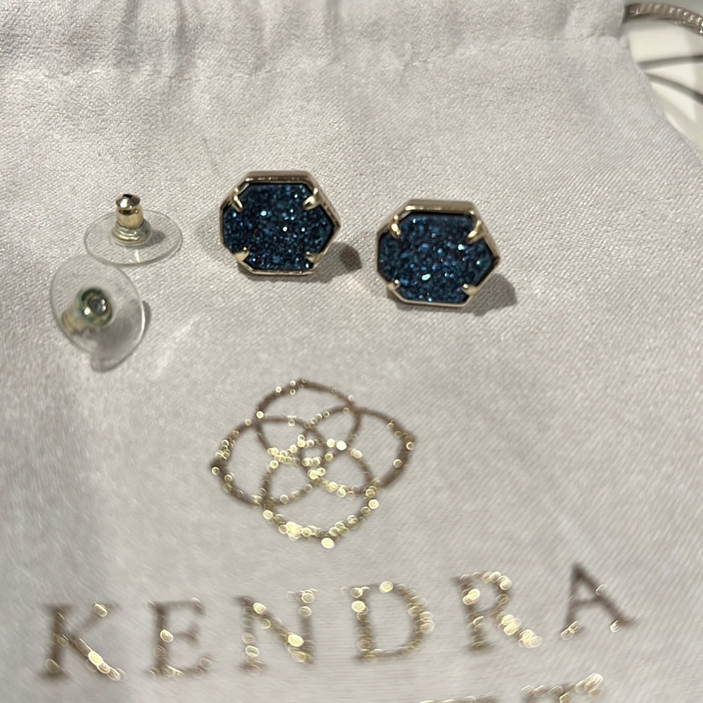 Kendra Scott dark blue drusy studs - gold